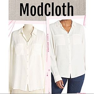 ModCloth Blouse Ivory Off-White button-up blouse NEW WITH TAGS Women Size L
